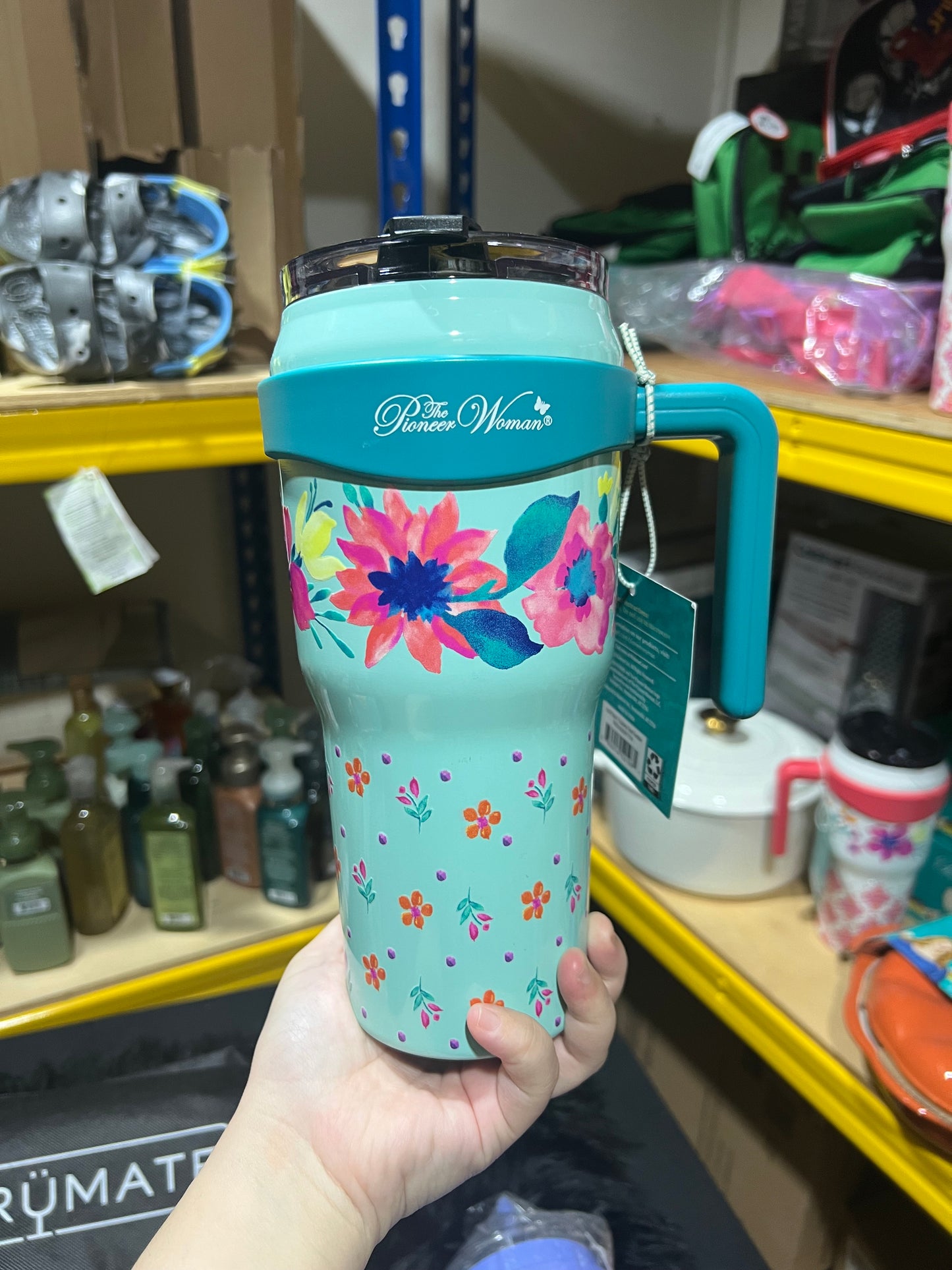 The Pioneer Woman 40oz Stainless Steel Insulated Roadster Tumbler Teal Fresh Floral