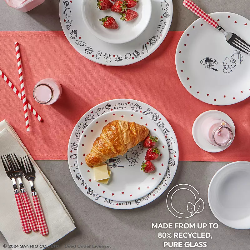 (PREORDER) Corelle® Vitrelle® Hello Kitty® Very Delicious 12-Piece Dinnerware Set