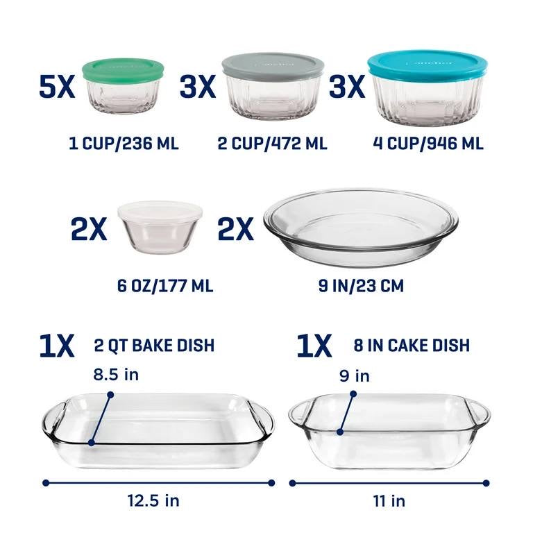(PREORDER) Anchor Hocking 30 Piece Glass Food Storage Containers & Glass Baking Dishes Set