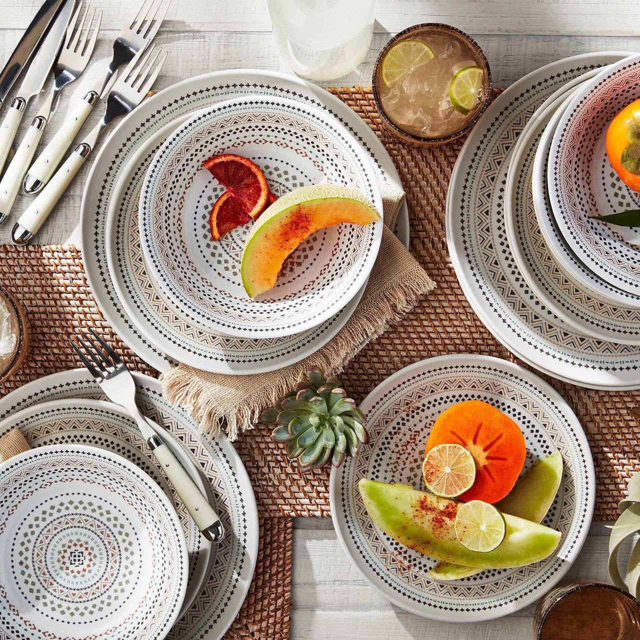 (PREORDER) Member's Mark 18-Piece Bamboo Melamine Dinnerware Set (Mandala)