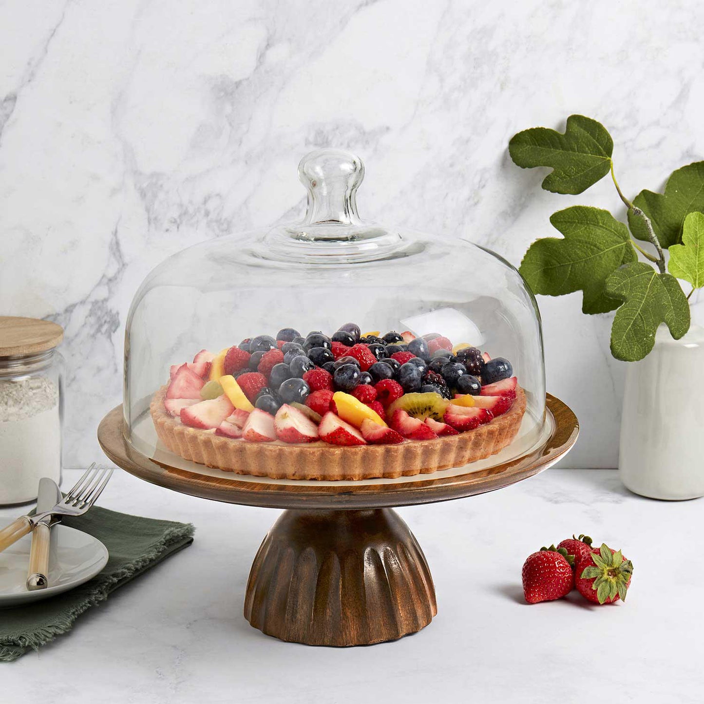 (PREORDER) Member's Mark Mango Wood Cake Stand with Glass Dome Lid