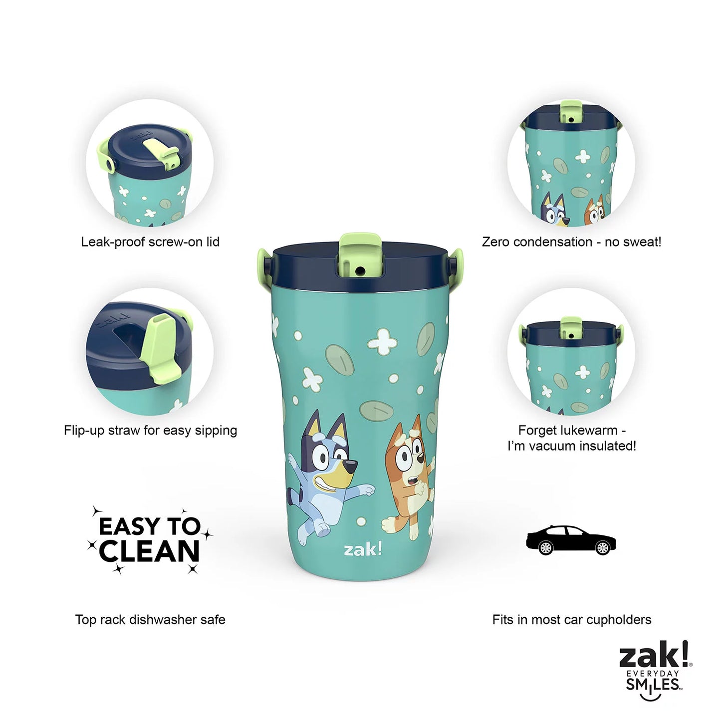 (PREORDER) Zak Designs 14-oz. Stainless Steel Double Wall Sutton Grip Tumbler for Kids, 2-Piece Set