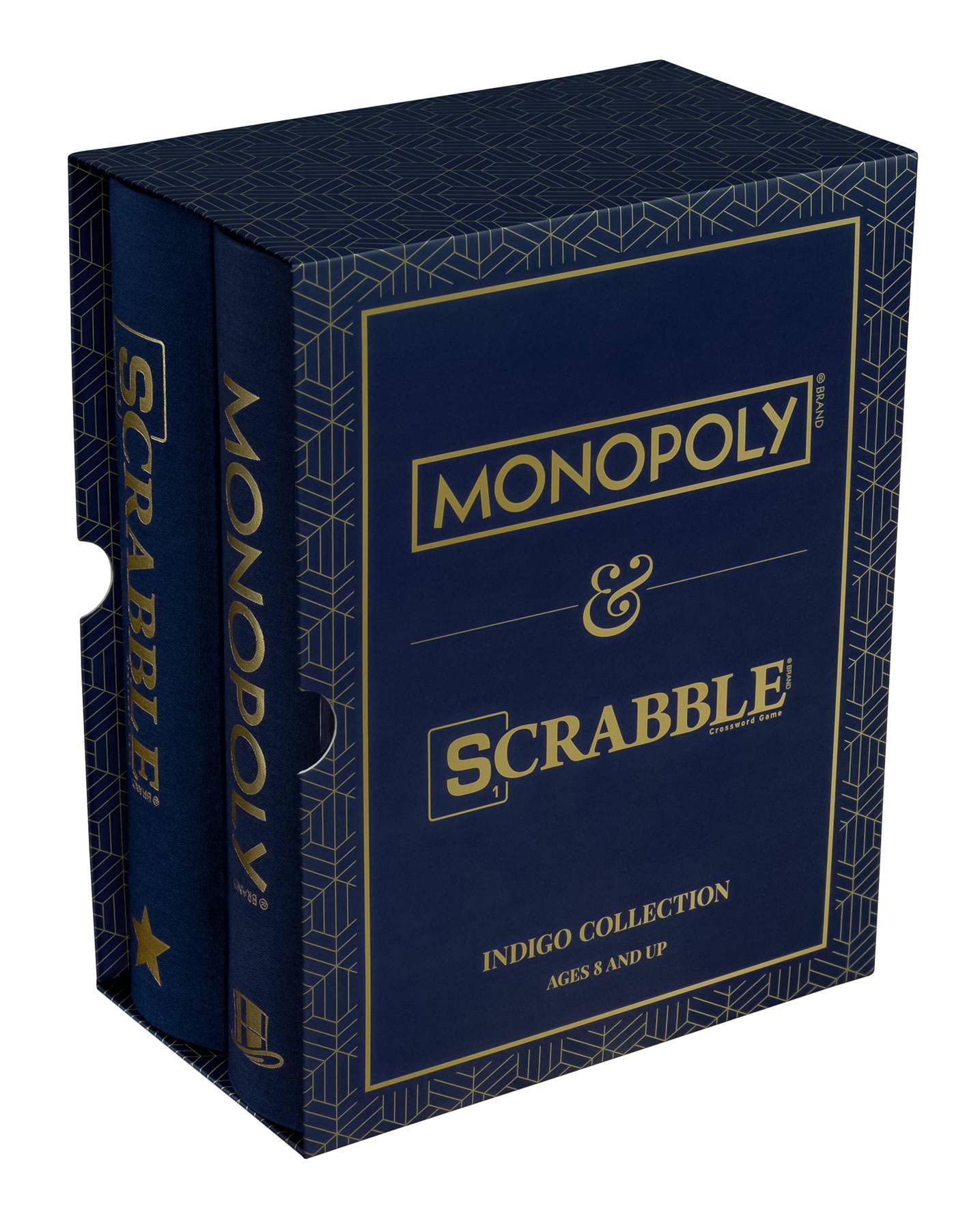 (PREORDER) WS Game Company Monopoly and Scrabble Indigo Bookshelf Game Collection