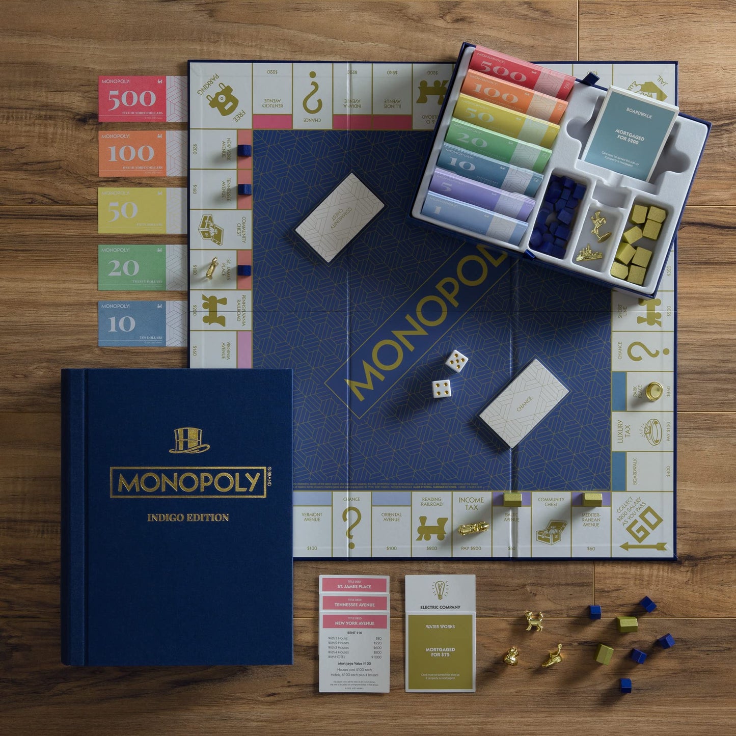 (PREORDER) WS Game Company Monopoly and Scrabble Indigo Bookshelf Game Collection