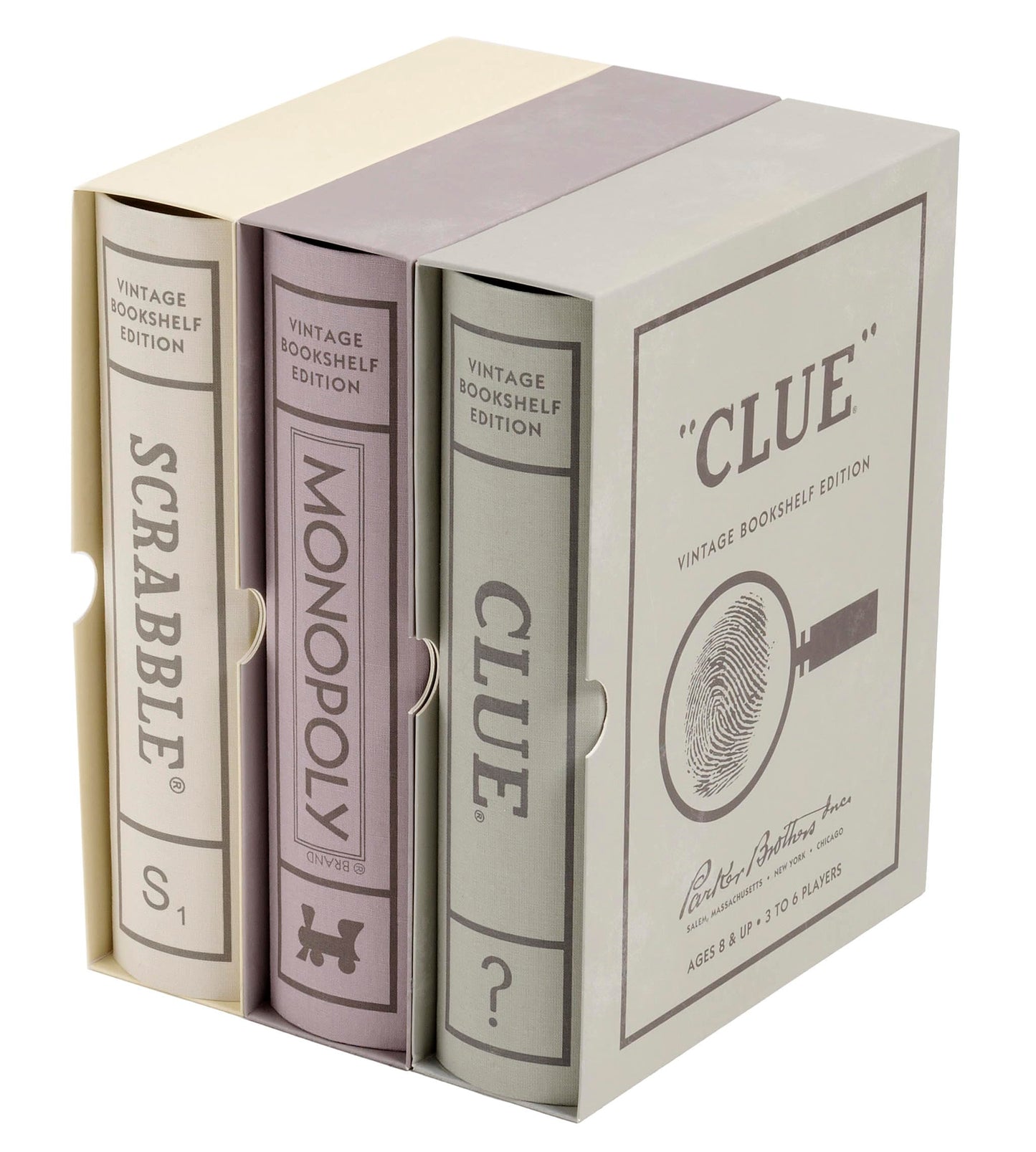 (PREORDER) WS Game Company Scrabble, Monopoly, and Clue Vintage Board Game Bookshelf Collection