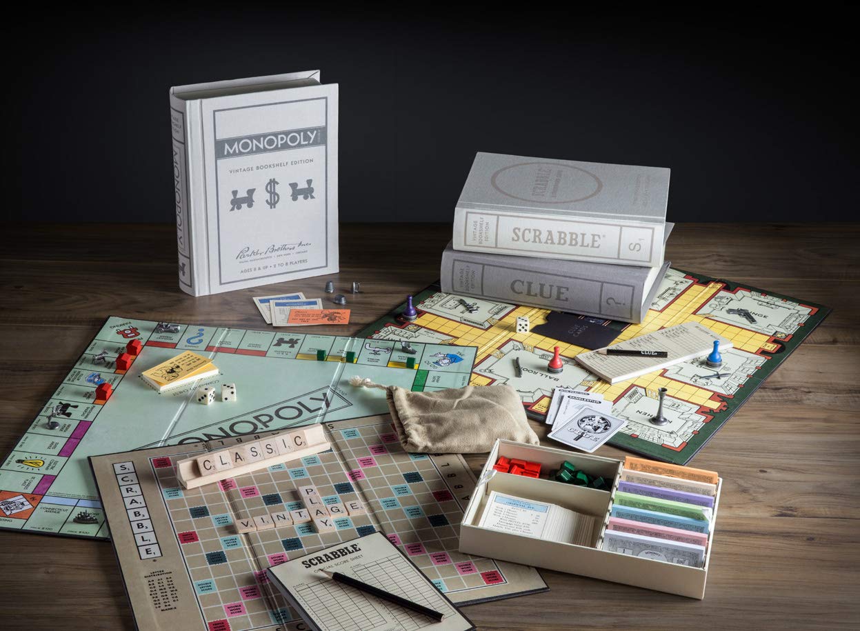 (PREORDER) WS Game Company Scrabble, Monopoly, and Clue Vintage Board Game Bookshelf Collection