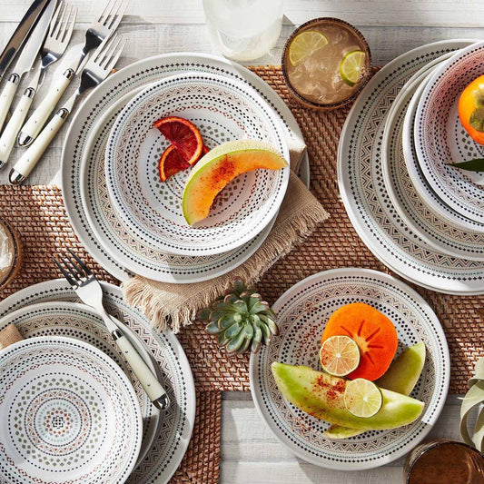 (PREORDER) Member's Mark 18-Piece Bamboo Melamine Dinnerware Set (Mandala)