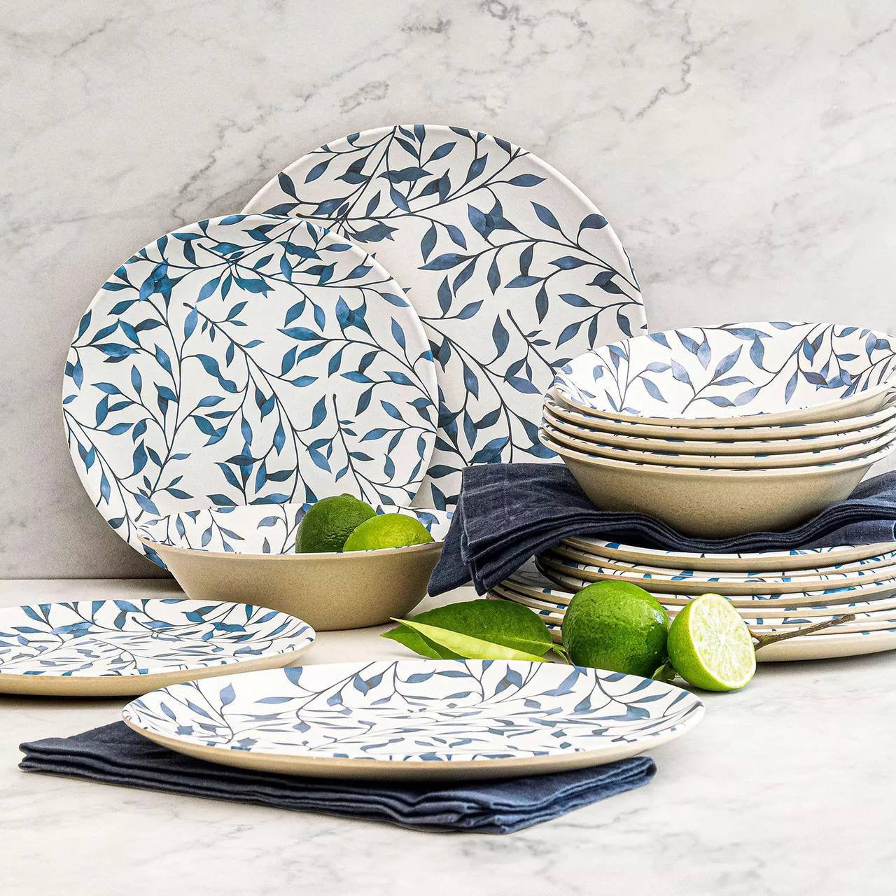 (PREORDER) Member's Mark 18-Piece Bamboo Melamine Dinnerware Set (Garden Vines)
