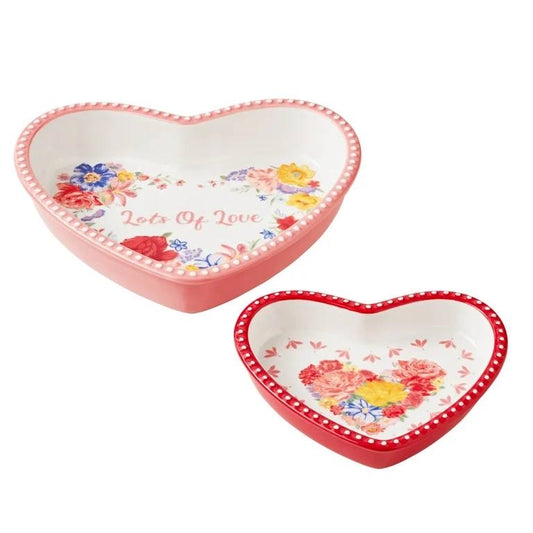 (PREORDER) The Pioneer Woman 2-Piece Heart Shaped Ceramic Dish, 9 inch & 6.5 inch