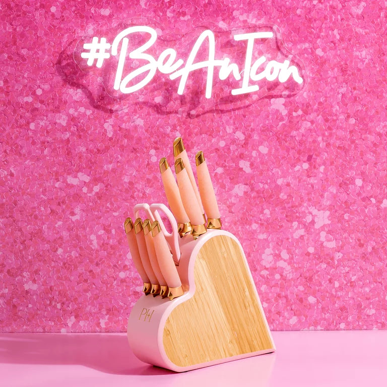 (PREORDER) Paris Hilton 10-Piece Heart-Shaped Stainless Steel Knife Block Set, Pink