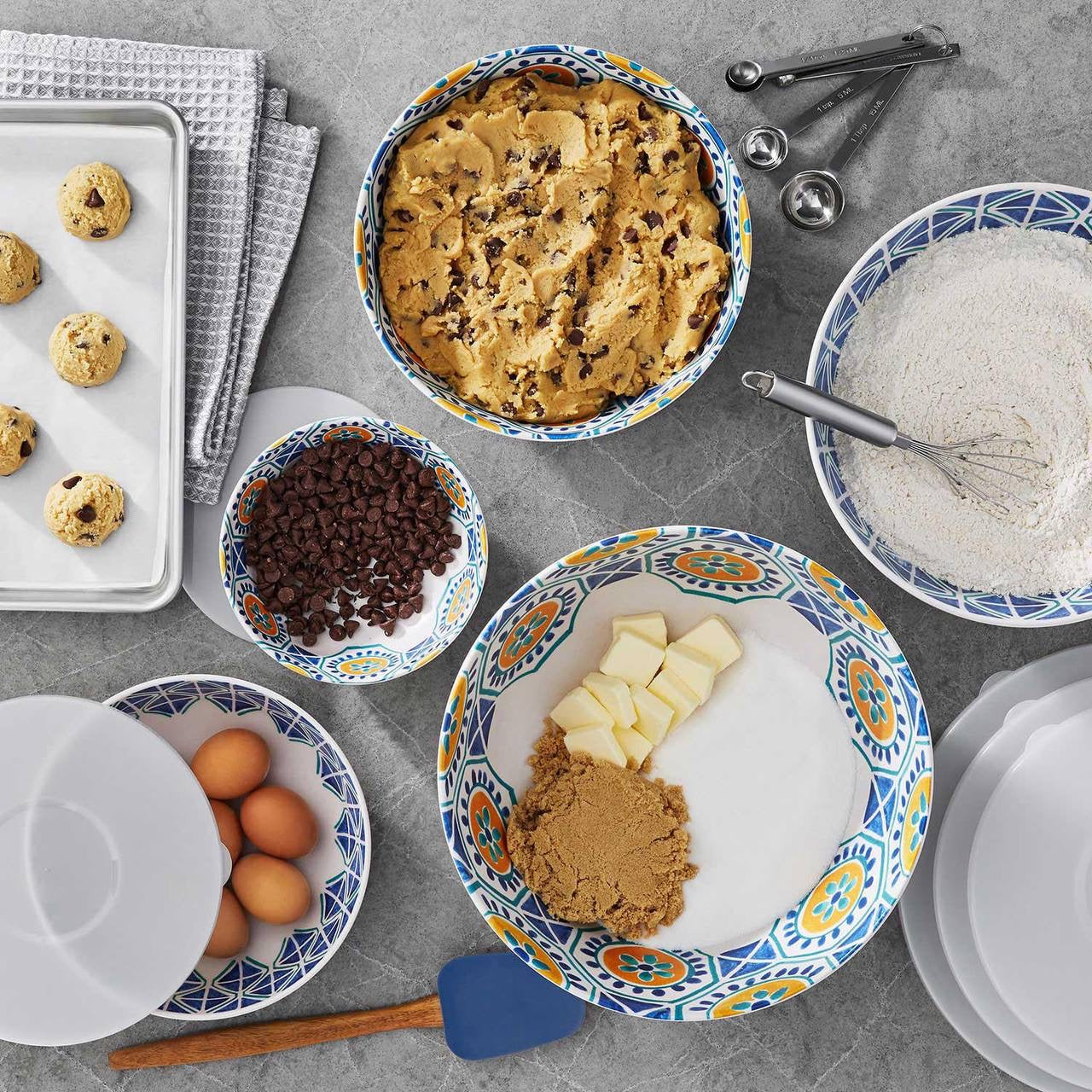 Member's Mark 10-Piece Bamboo Melamine Mixing Bowl Set - Spanish Tile